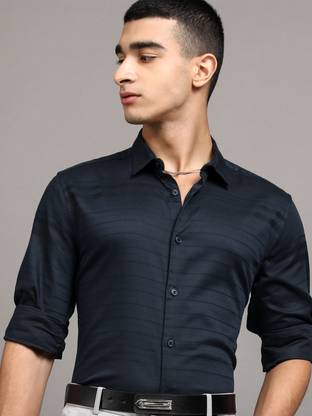 HIGHLANDER Men Self Design Formal Blue Shirt