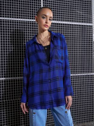 SASSAFRAS Women Checkered Casual Blue Shirt