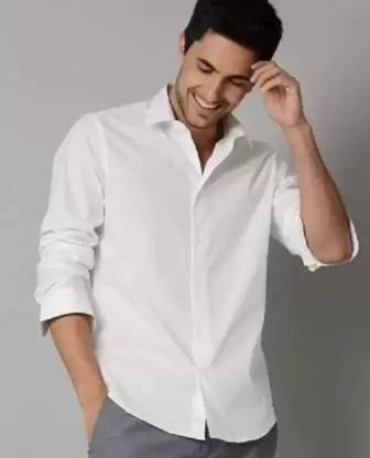 UNIFAV Men Solid Casual White Shirt