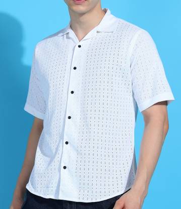 COMBRAIDED Men Self Design Casual Black Shirt