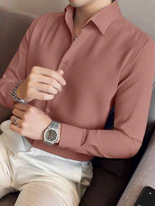 fitoda fashion Men Self Design Casual Orange Shirt