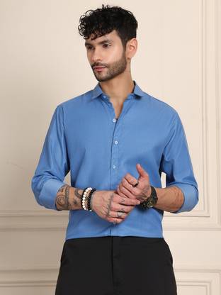 Tanip Men Solid Formal Blue Shirt