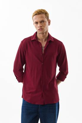 Snitch Men Self Design Casual Maroon Shirt