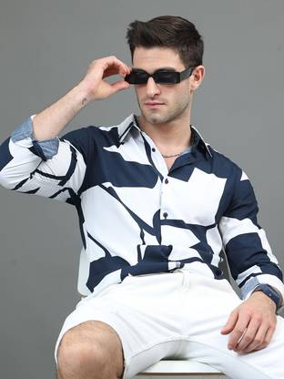 HERE&NOW Men Printed Casual White Shirt