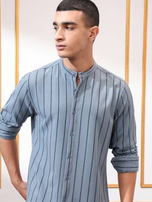 HIGHLANDER Men Striped Casual Blue Shirt