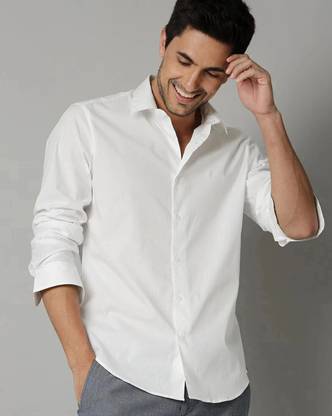threadntrends Men Solid Casual White Shirt