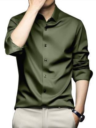 cvc Men Solid Formal Green Shirt