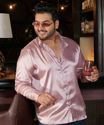 Instafab Plus Men Solid Casual Pink Shirt