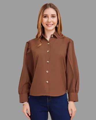 METRONAUT Women Solid Casual Brown Shirt