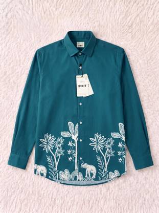 Men Regular Fit Printed Mandarin Collar Casual Shirt