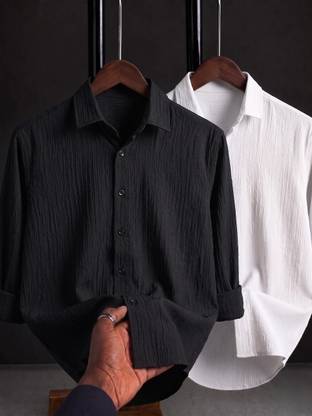 Men Regular Fit Self Design Slim Collar Casual Shirt