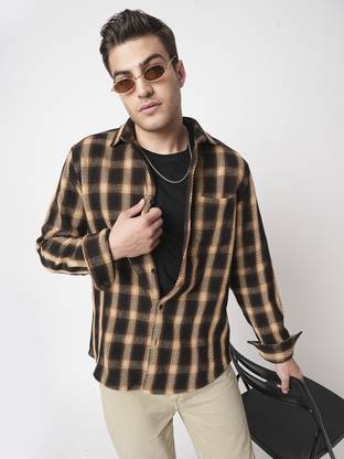 VASTRADO Men Checkered Casual Brown Shirt