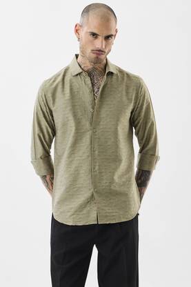Snitch Men Geometric Print Casual Green Shirt