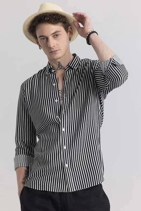 OTUS Men Striped Casual Black Shirt