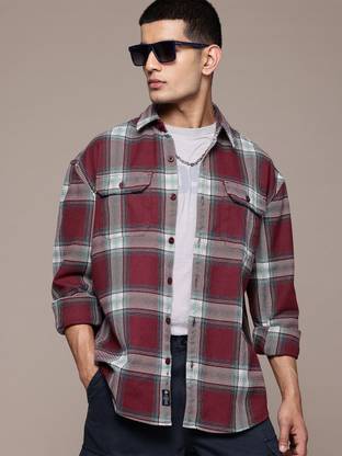 Roadster Men Checkered Casual Maroon Shirt
