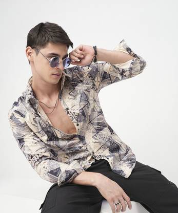 VASTRADO Men Self Design Casual Cream Shirt