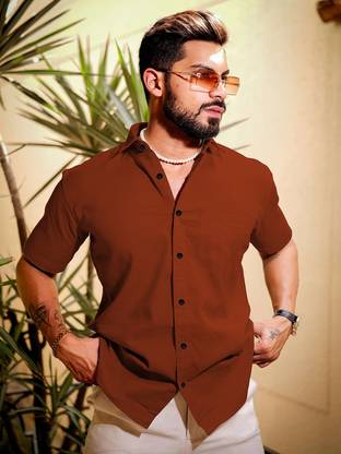 METRONAUT Men Solid Casual Orange Shirt