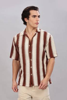 Kolor Fusion Men Self Design Casual Brown Shirt
