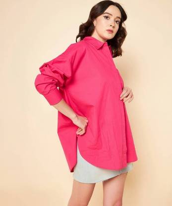 Fab Star Women Solid Casual Pink Shirt