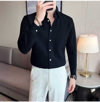Ornate Queen Men Solid Casual Black Shirt