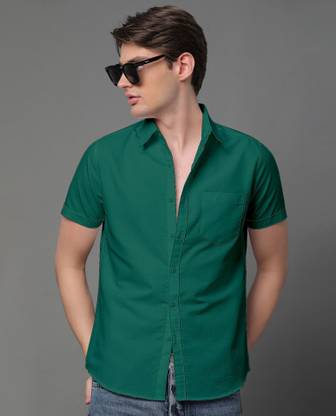Voroxy Men Solid Casual Dark Green Shirt
