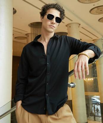 CAMPUS SUTRA Men Solid Casual Black Shirt