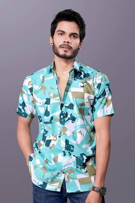 Gujju lifestyle Men Printed, Geometric Print Casual Green Shirt