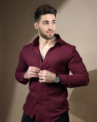 Marmic Fab Men Solid Casual Maroon Shirt