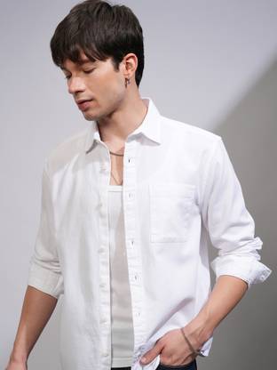 HIGHLANDER Men Solid Casual White Shirt