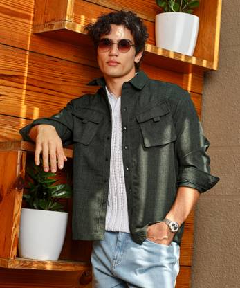 CAMPUS SUTRA Men Solid Casual Green Shirt