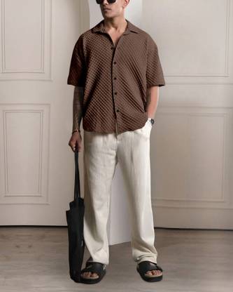 METRONAUT Men Solid Casual Brown Shirt