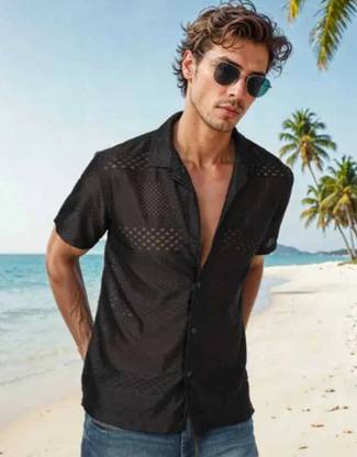 Lunice Men Self Design Casual Black Shirt