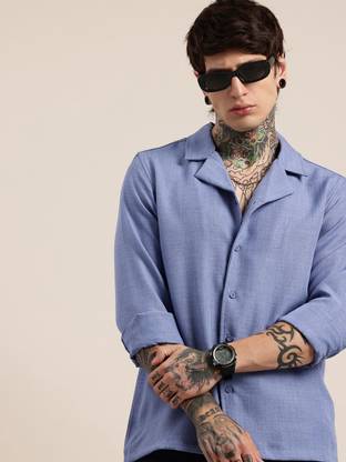 HERE&NOW Men Solid Casual Purple Shirt