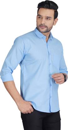FAVNIC Men Solid Casual Blue Shirt