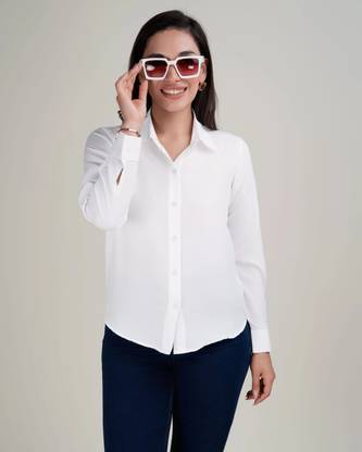 METRONAUT Women Solid Casual White Shirt