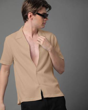 Voroxy Men Solid Casual Khaki Shirt
