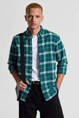 Snitch Men Self Design Casual Green Shirt