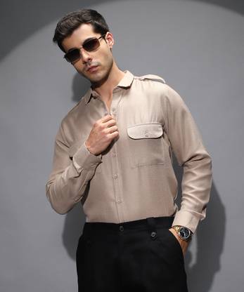 CAMPUS SUTRA Men Solid Casual Beige Shirt