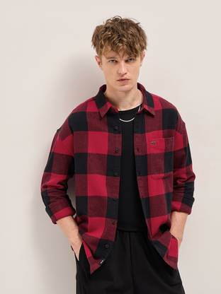 THE BEAR HOUSE Men Checkered Casual Red Shirt