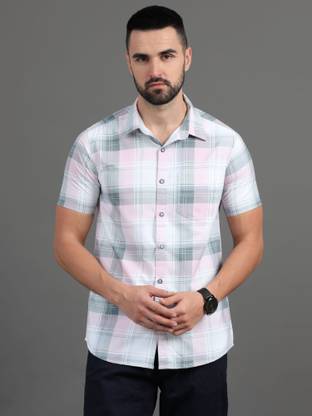 CAZZBA Men Checkered Casual Pink Shirt