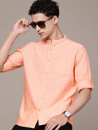 French Connection Men Solid Casual Orange Shirt