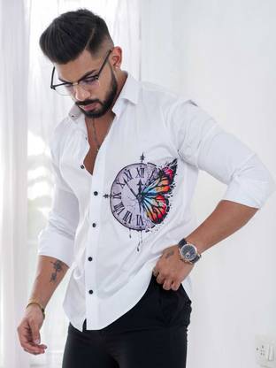 Bluecorp enterprise Men Printed Casual White Shirt