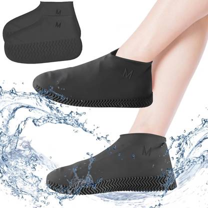 VISHIXIT Silicone Rain Boot Cover Waterproof Anti-Slip Wearable Reusable Shoe Cover Silicone Black Boots Shoe Cover, Flat Shoe Cover