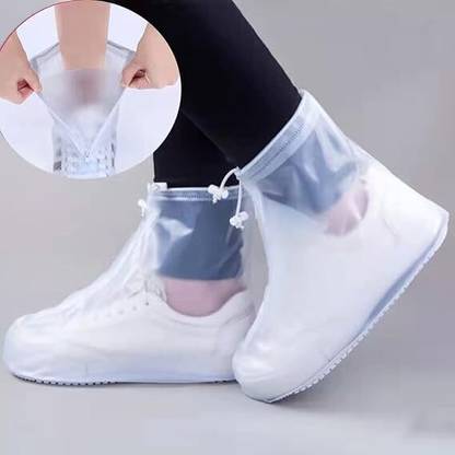 Alvri Waterproof Sand Control Non-Slip Overshoes Covers Women Men Silicone White Boots Shoe Cover, Flat Shoe Cover, High Ankle Shoe Cover