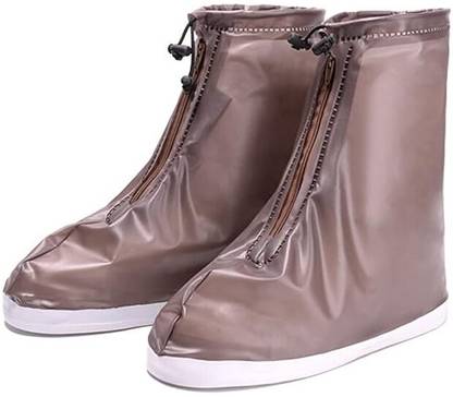 Jiyancreation Waterproof Zipper and Drawstring Design Silicone BROWN Boots Shoe Cover, Flat Shoe Cover, Toes Shoe Cover