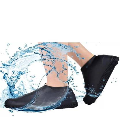 OCOM Non-Slip Silicone Rain Reusable Anti skid Waterproof Foldable Boot Shoe Cover Silicone BLACK Flat Shoe Cover