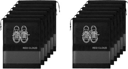 VAIDRAJ Shoee4 Cover/String Bag Organizer|Shoe Print Polyester, Plastic BLACK Boots Shoe Cover, Flat Shoe Cover, High Ankle Shoe Cover, Toes Shoe Cover