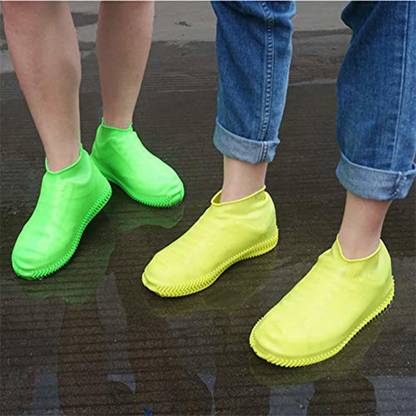 SWISS WONDER Reusable Silicone Shoe Cover for Rain Rainproof Shoes Cover Dust Proof-X66 Silicone Green, Yellow Flat Shoe Cover