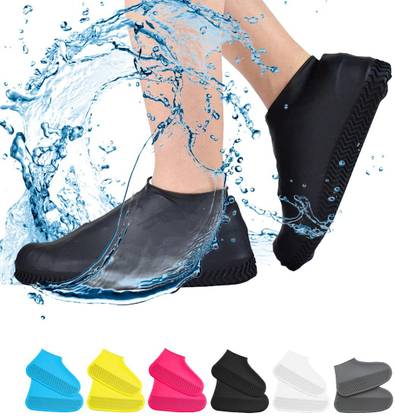 HARRODS Reusable Rainproof Silicon Waterproof Shoe Waterproof Cover Silicone Silicone BLACK High Ankle Shoe Cover, Boots Shoe Cover, Flat Shoe Cover