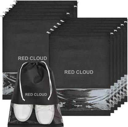 VAIDRAJ Shoee7 Cover/String Bag Organizer|Shoe Print Polyester, Plastic BLACK Boots Shoe Cover, Flat Shoe Cover, High Ankle Shoe Cover, Toes Shoe Cover